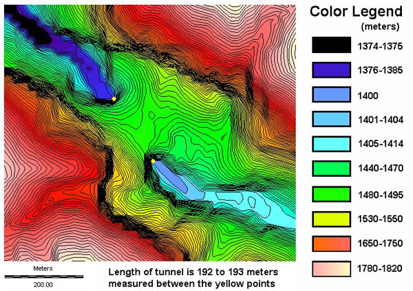 Contour map of Pavirontsi Natural Bridge